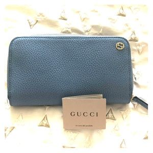 GUCCI Dollar Calfskin Zip Around Wallet blue